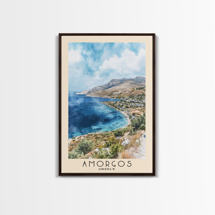 Amorgos, Greece Watercolor Print, Vacation Gift, Greece Wall Art, Beach Painting, Beach Decor, Large Wall Art, Wood Frame Art