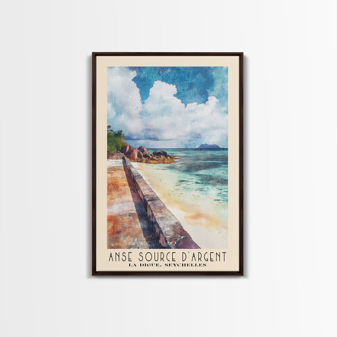 Anse Source d’Argent, La Digue, Seychelles Watercolor Print, Vacation Gift, La Digue, Seychelles Wall Art, Vacation Wall Art, Vacatation Memories, Beach Decor, Beach Or Lakehouse Art