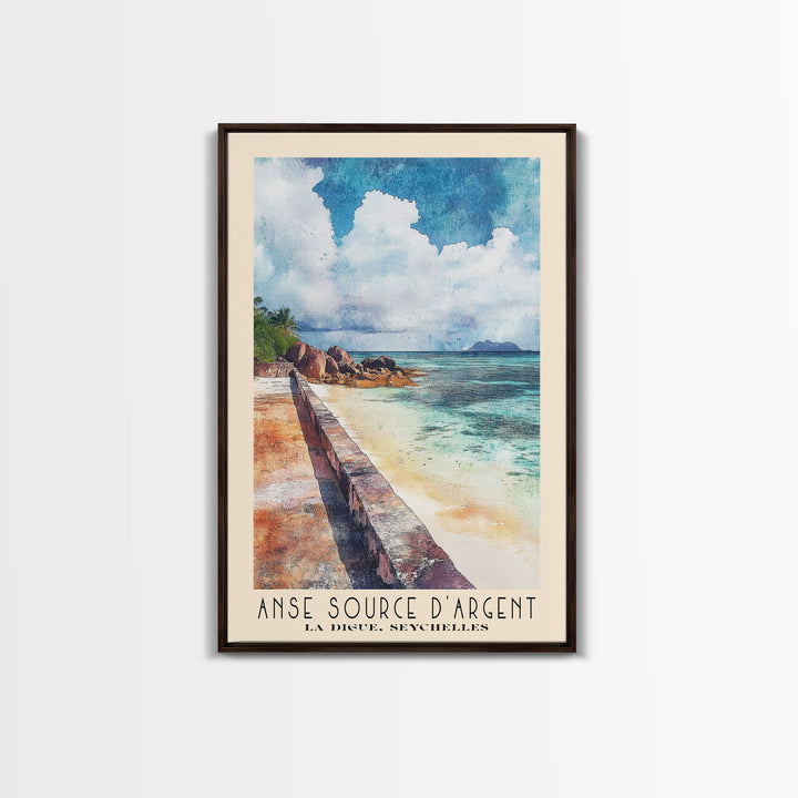 Anse Source d’Argent, La Digue, Seychelles Watercolor Print, Vacation Gift, La Digue, Seychelles Wall Art, Vacation Wall Art, Vacatation Memories, Beach Decor, Beach Or Lakehouse Art