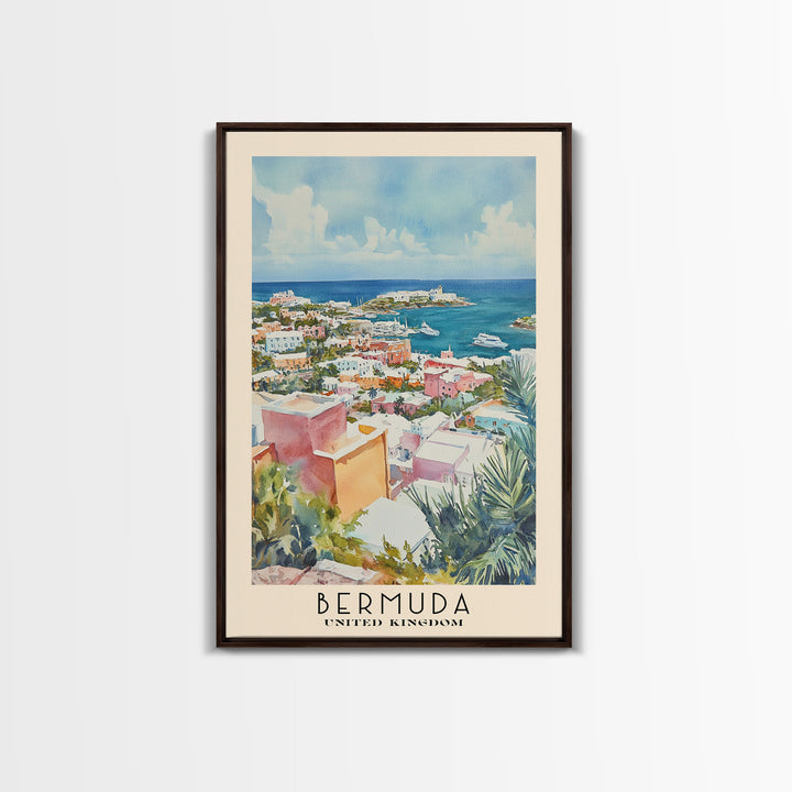 Bermuda, United Kingdom Watercolor Beach Print, Vacation Gift, United Kingdom Wall Art, Framed Canvas Print, Framed Beach Painting