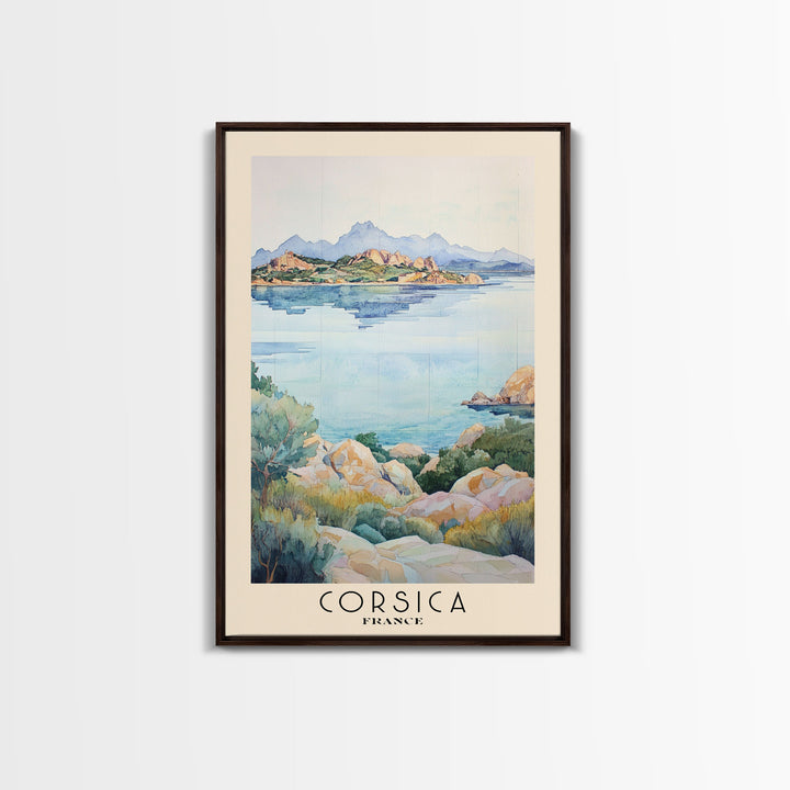 Corsica, France Watercolor Print, Vacation Gift, France Wall Art, Beach Painting, Beach Decor, Large Wall Art, Wood Frame Art