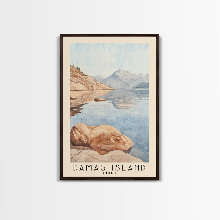 Damas Island, Chile Watercolor Beach Print, Vacation Gift, Chile Wall Art, Framed Canvas Print, Framed Beach Painting