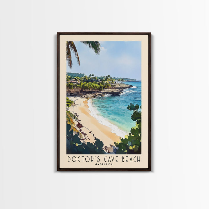 Doctor’s Cave Beach, Jamaica Watercolor Beach Print, Vacation Gift, Jamaica Wall Art, Framed Canvas Print, Framed Beach Painting