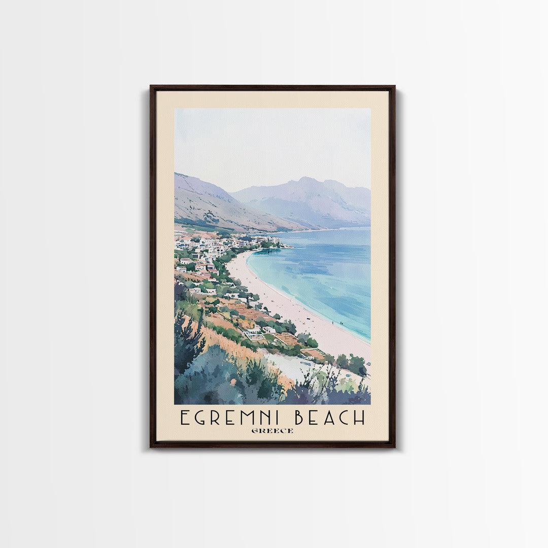 Egremni Beach, Greece Watercolor Print, Vacation Gift, Greece Wall Art, Vacation Wall Art, Vacatation Memories, Beach Decor, Beach Or Lakehouse Art