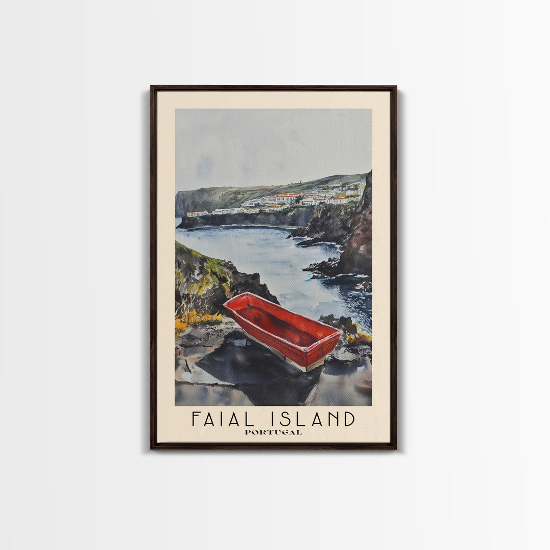 Faial Island, Portugal Watercolor Beach Print, Vacation Gift, Portugal Wall Art, Framed Canvas Print, Framed Beach Painting