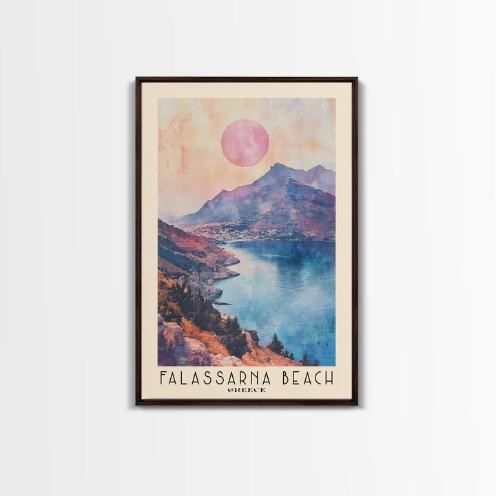 Falassarna Beach, Greece Watercolor Print, Vacation Gift, Greece Wall Art, Beach Painting, Beach Decor, Large Wall Art, Wood Frame Art