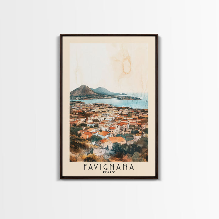 Favignana, Italy Watercolor Beach Print, Vacation Gift, Italy Wall Art, Framed Canvas Print, Framed Beach Painting