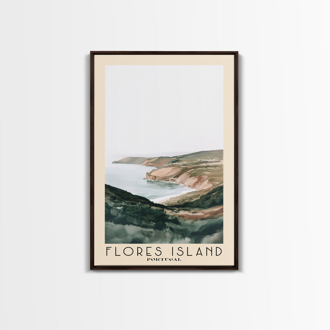 Flores Island, Portugal Watercolor Beach Print, Vacation Gift, Portugal Wall Art, Framed Canvas Print, Framed Beach Painting