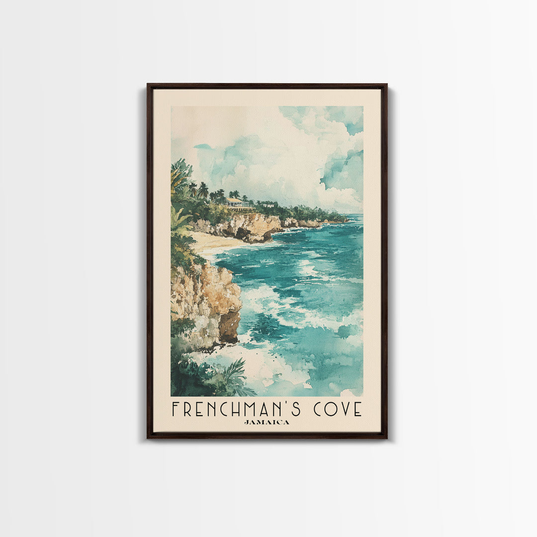 Frenchman’s Cove, Jamaica Watercolor Print, Vacation Gift, Jamaica Wall Art, Beach Painting, Beach Decor, Large Wall Art, Wood Frame Art