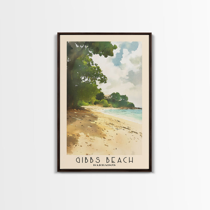 Gibbs Beach, Barbados Watercolor Print, Vacation Gift, Barbados Wall Art, Beach Painting, Beach Decor, Large Wall Art, Wood Frame Art