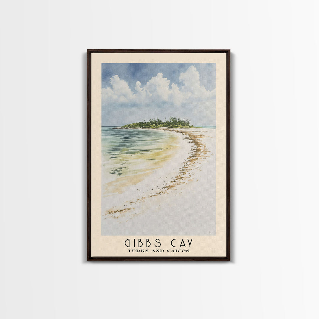 Gibbs Cay, Turks and Caicos Watercolor Beach Print, Vacation Gift, Turks and Caicos Wall Art, Framed Canvas Print, Framed Beach Painting