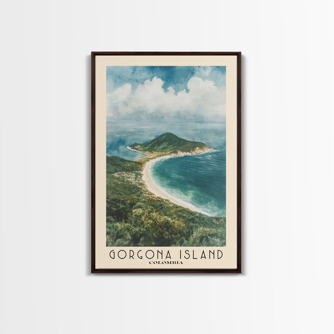 Gorgona Island, Colombia Watercolor Print, Vacation Gift, Colombia Wall Art, Beach Painting, Beach Decor, Large Wall Art, Wood Frame Art