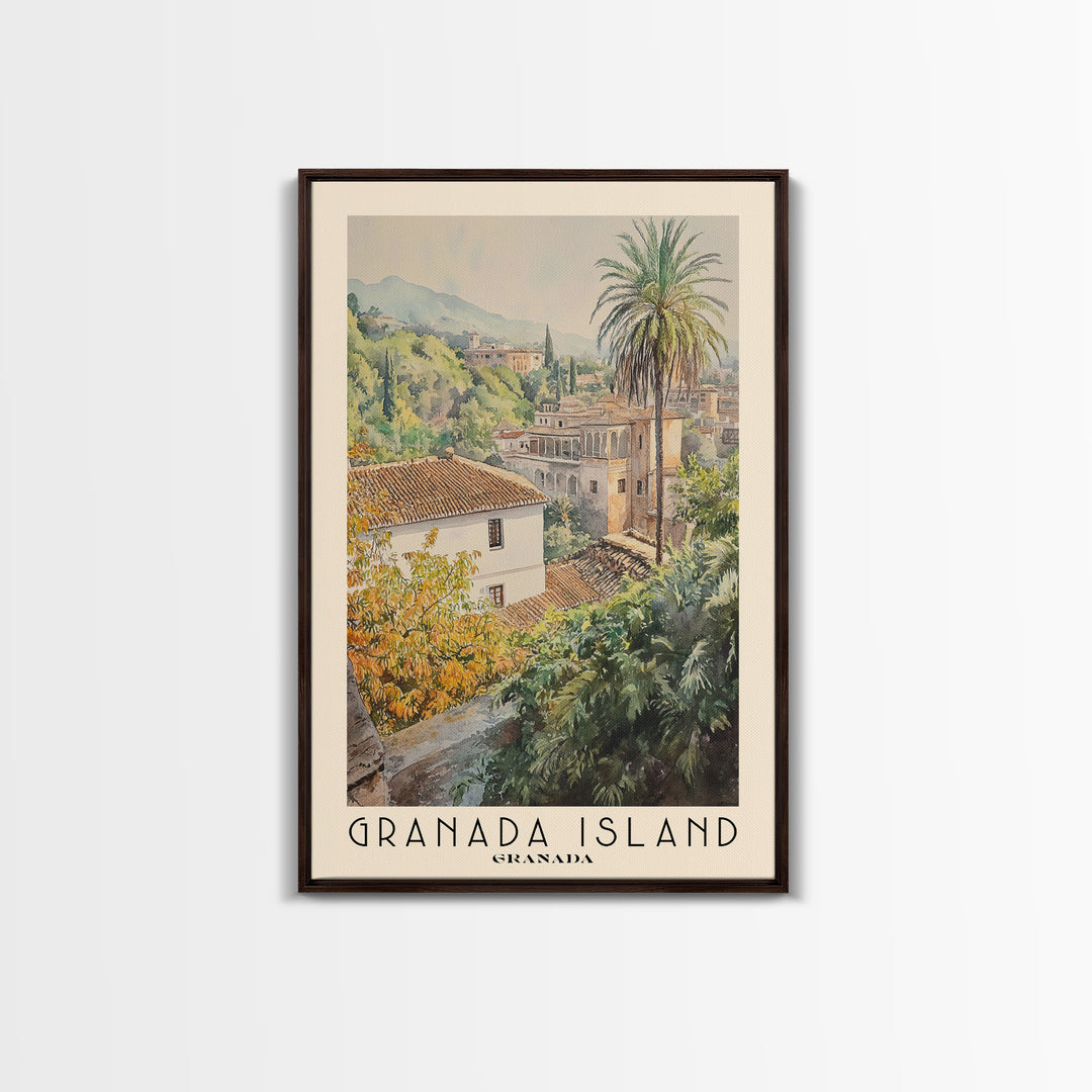 Granada Island, Granada Watercolor Print, Vacation Gift, Granada Wall Art, Beach Painting, Beach Decor, Large Wall Art, Wood Frame Art