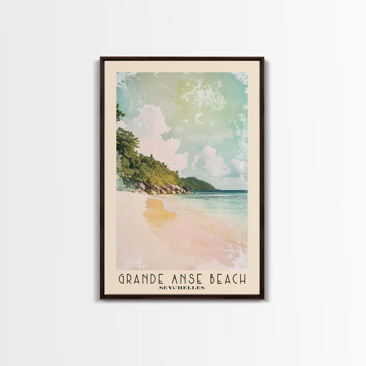 Grande Anse Beach, Seychelles Watercolor Print, Vacation Gift, Seychelles Wall Art, Beach Painting, Beach Decor, Large Wall Art, Wood Frame Art