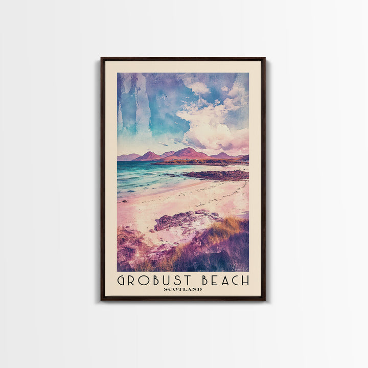 Grobust beach, Scotland Watercolor Print, Vacation Gift, Scotland Wall Art, Beach Painting, Beach Decor, Large Wall Art, Wood Frame Art