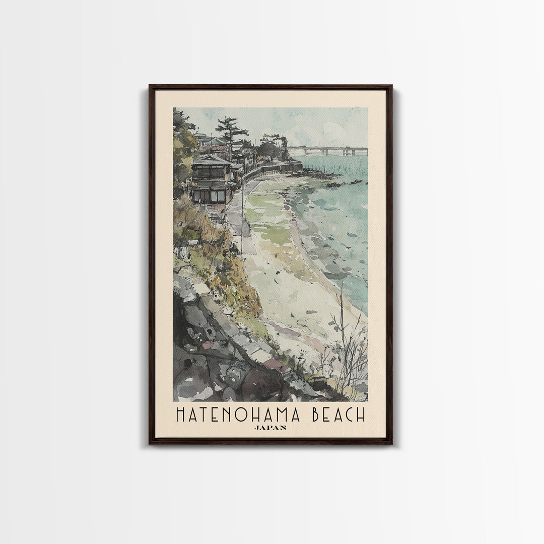 Hatenohama Beach, Japan Watercolor Print, Vacation Gift, Japan Wall Art, Beach Painting, Beach Decor, Large Wall Art, Wood Frame Art