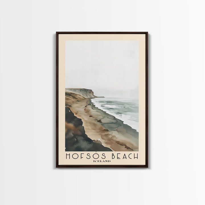 Hofsós Beach, Iceland Watercolor Beach Print, Vacation Gift, Iceland Wall Art, Framed Canvas Print, Framed Beach Painting