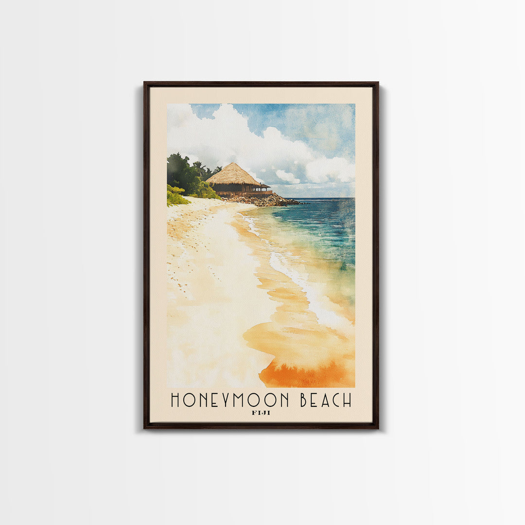 Honeymoon Beach, Fiji Watercolor Print, Vacation Gift, Fiji Wall Art, Beach Painting, Beach Decor, Large Wall Art, Wood Frame Art