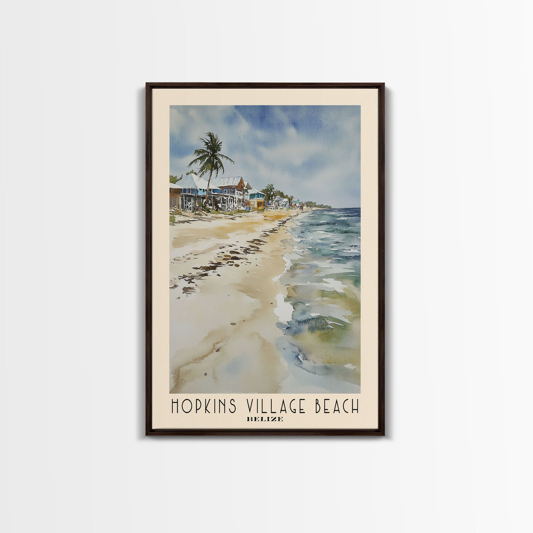 Hopkins Village Beach, Belize Watercolor Beach Print, Vacation Gift, Belize Wall Art, Framed Canvas Print, Framed Beach Painting