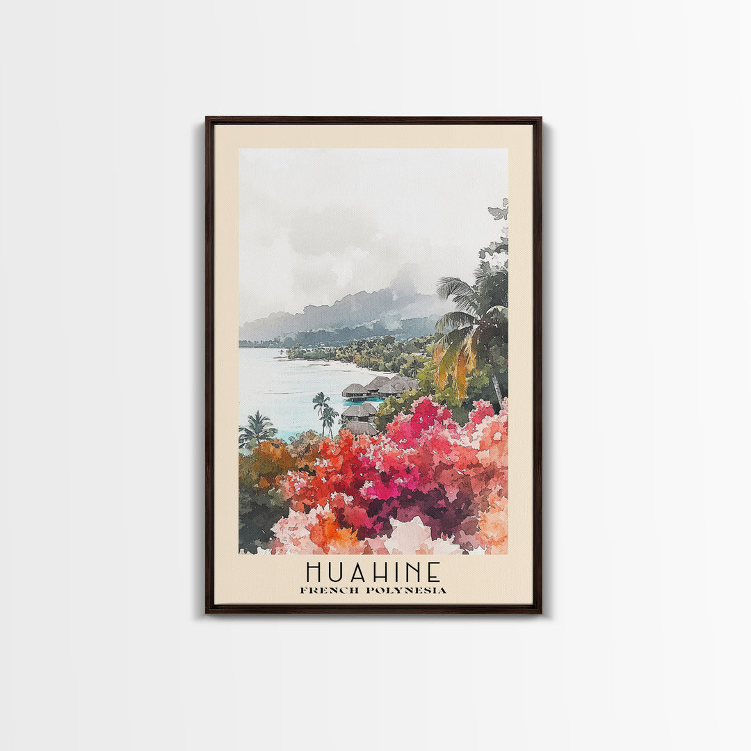 Huahine, French Polynesia Watercolor Print, Vacation Gift, French Polynesia Wall Art, Beach Painting, Beach Decor, Large Wall Art, Wood Frame Art