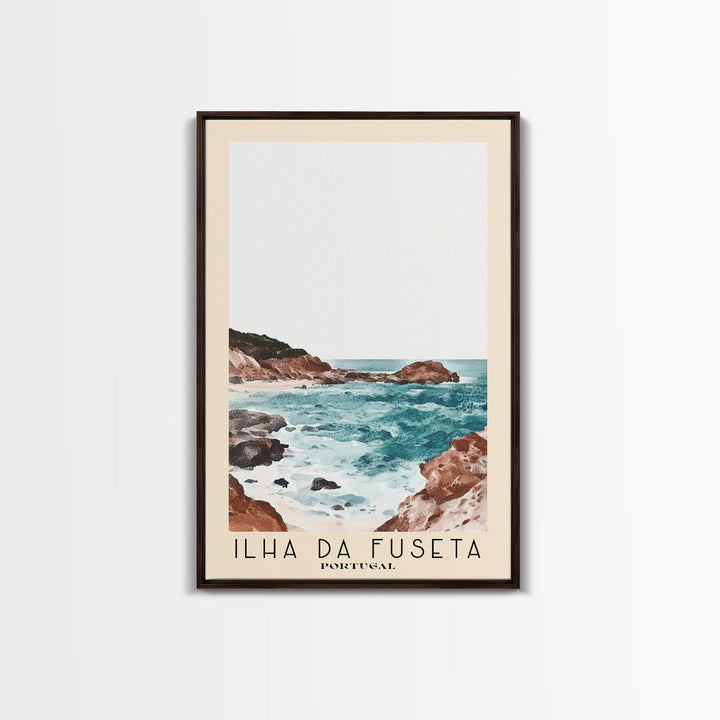 Ilha da Fuseta, Portugal Watercolor Beach Print, Vacation Gift, Portugal Wall Art, Framed Canvas Print, Framed Beach Painting