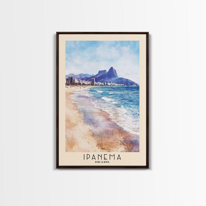 Ipanema, Brazil Watercolor Print, Vacation Gift, Brazil Wall Art, Beach Painting, Beach Decor, Large Wall Art, Wood Frame Art