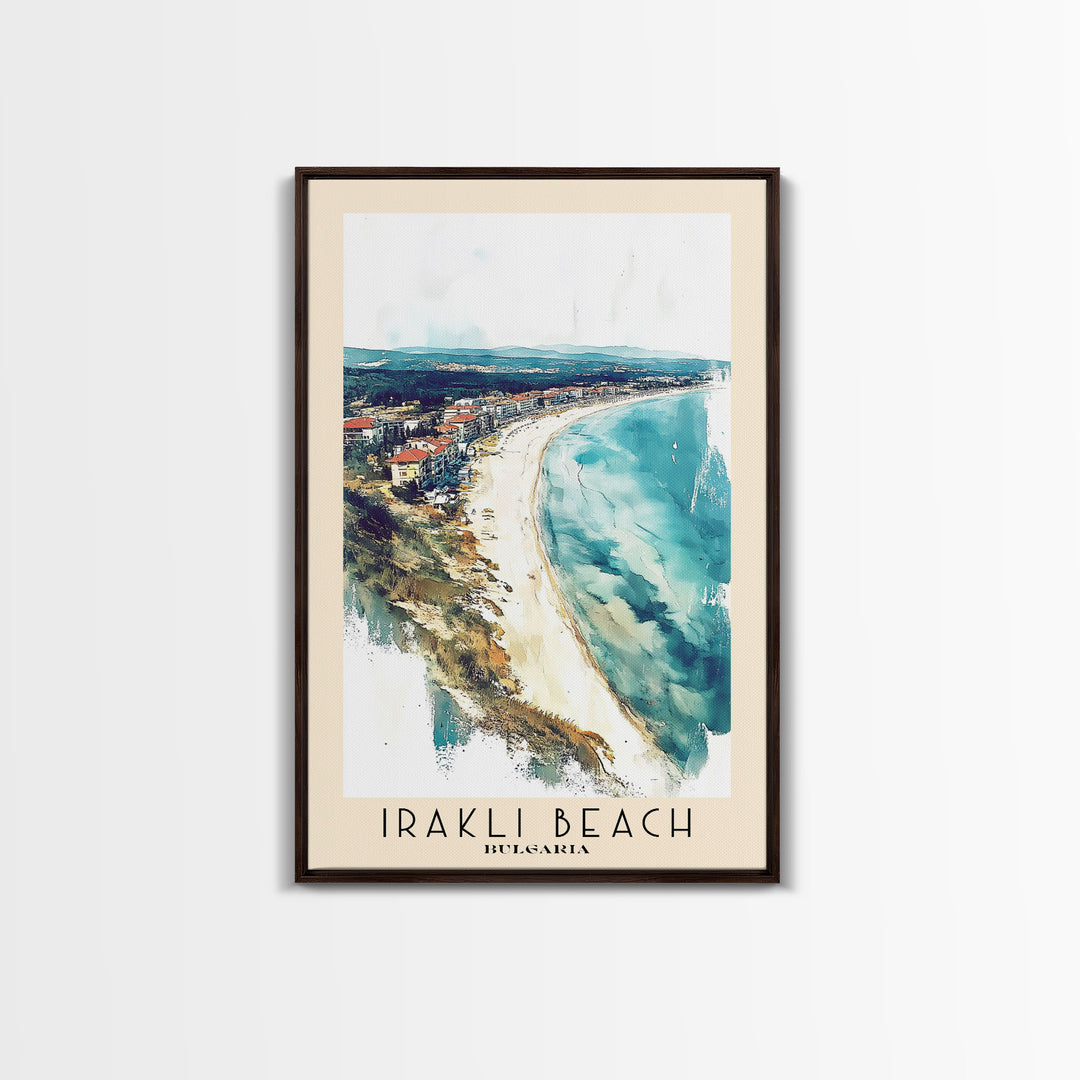 Irakli Beach, Bulgaria Watercolor Beach Print, Vacation Gift, Bulgaria Wall Art, Framed Canvas Print, Framed Beach Painting