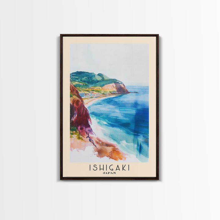 Ishigaki, Japan Watercolor Print, Vacation Gift, Japan Wall Art, Beach Painting, Beach Decor, Large Wall Art, Wood Frame Art