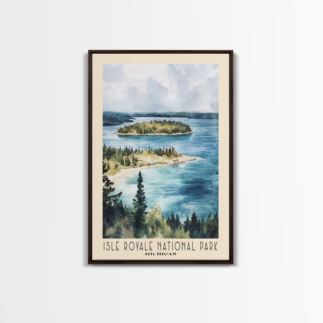 Isle Royale National Park, Michigan Watercolor Print, Vacation Gift, Michigan Wall Art, Beach Painting, Beach Decor, Large Wall Art, Wood Frame Art