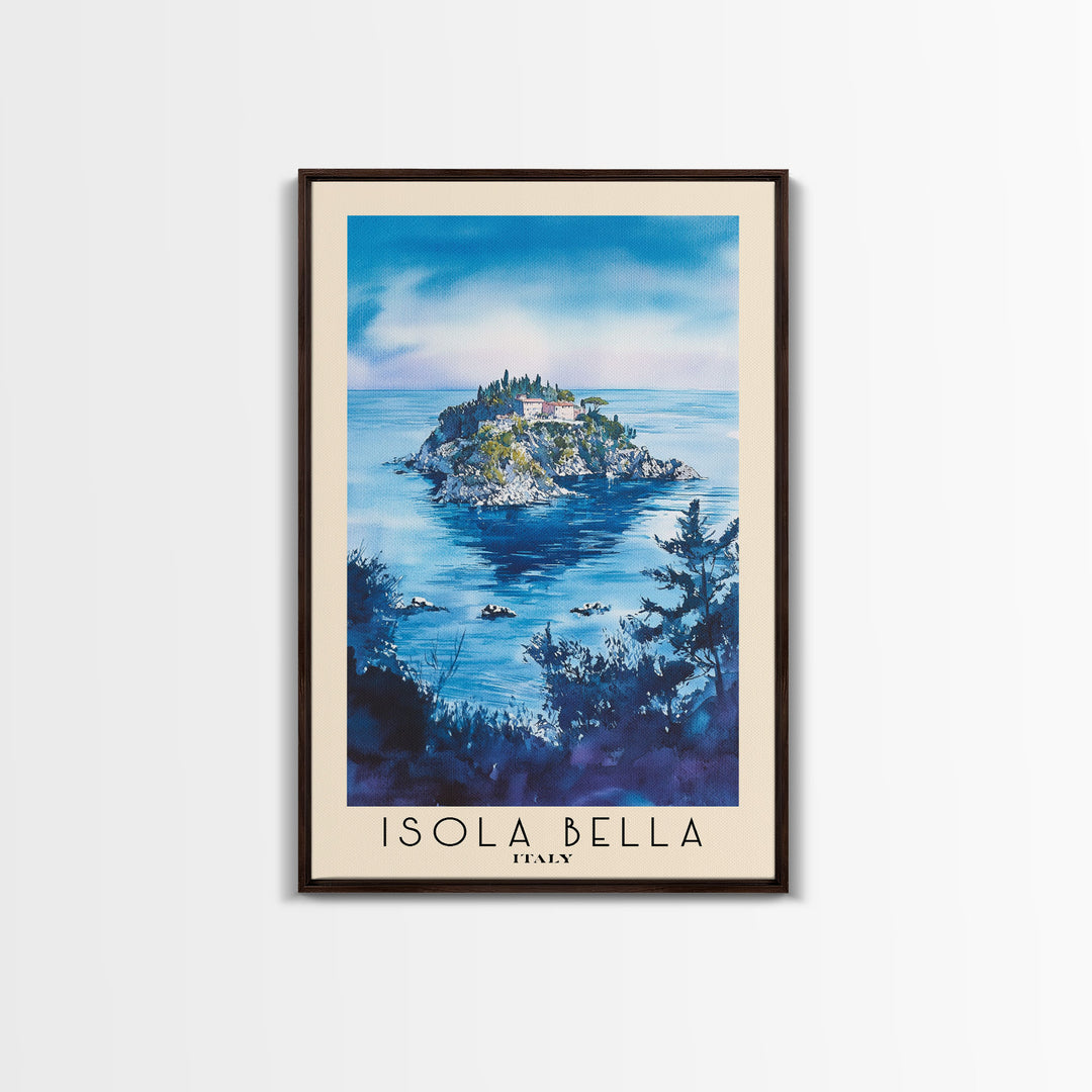 Isola Bella, Italy Watercolor Beach Print, Vacation Gift, Italy Wall Art, Framed Canvas Print, Framed Beach Painting