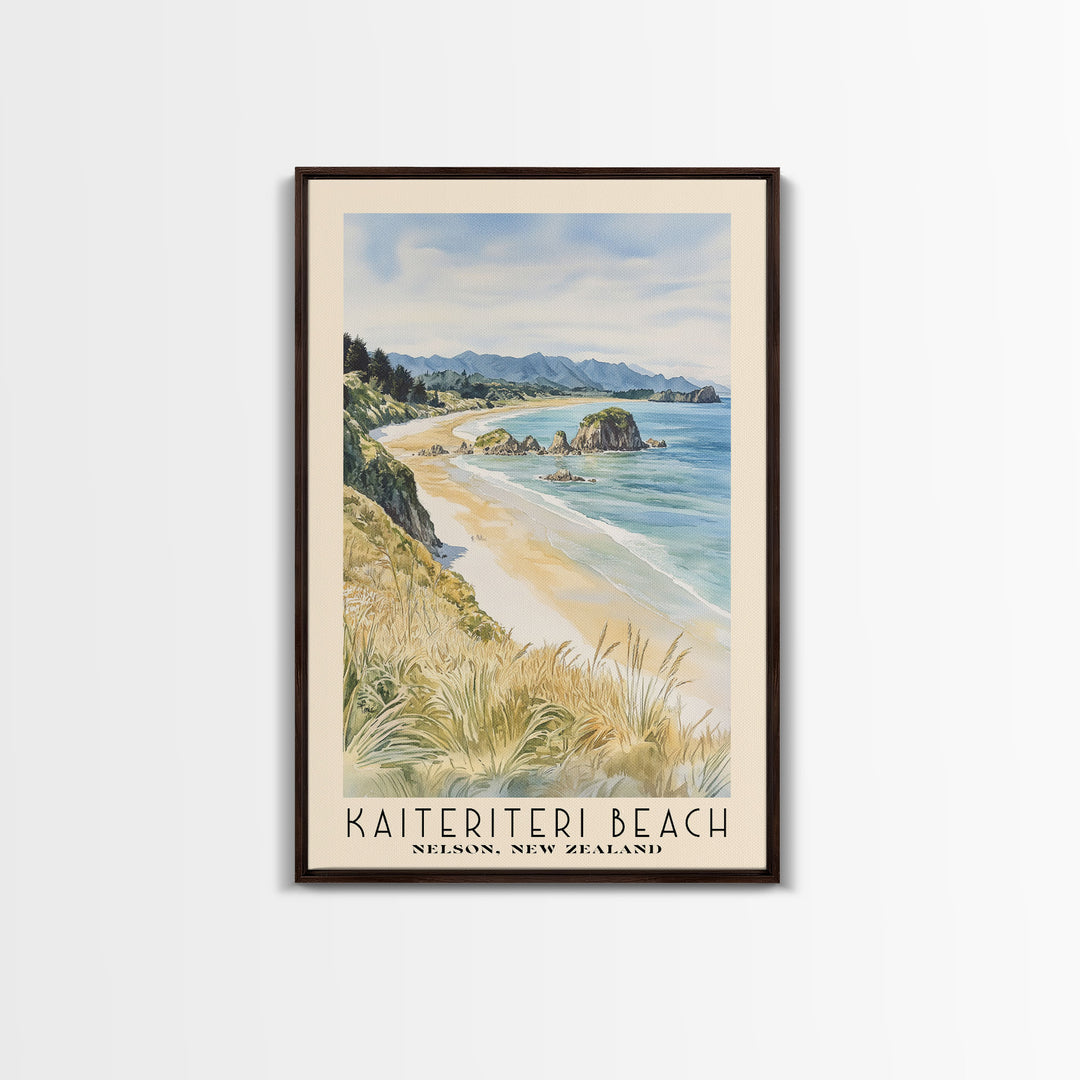 Kaiteriteri Beach, Nelson, New Zealand Watercolor Print, Vacation Gift, Nelson, New Zealand Wall Art, Beach Painting, Beach Decor, Large Wall Art, Wood Frame Art