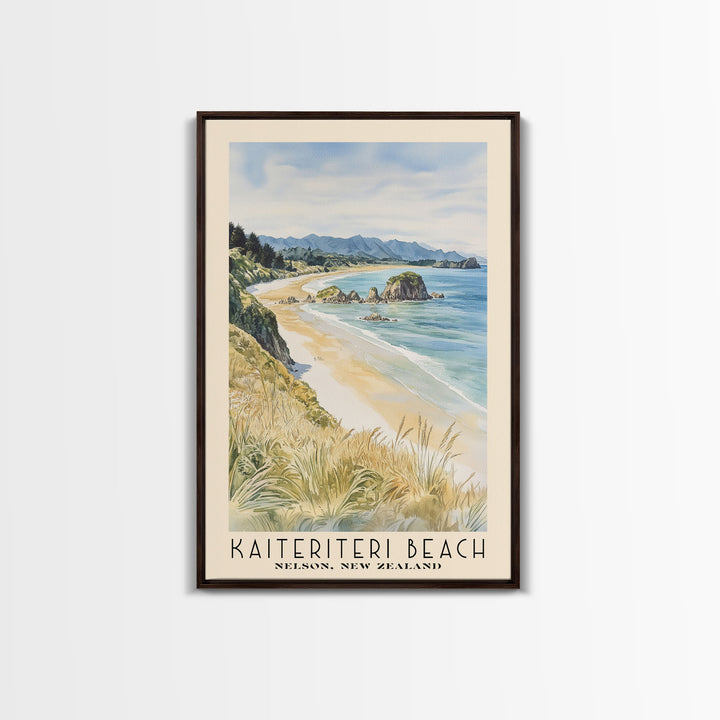 Kaiteriteri Beach, Nelson, New Zealand Watercolor Print, Vacation Gift, Nelson, New Zealand Wall Art, Beach Painting, Beach Decor, Large Wall Art, Wood Frame Art