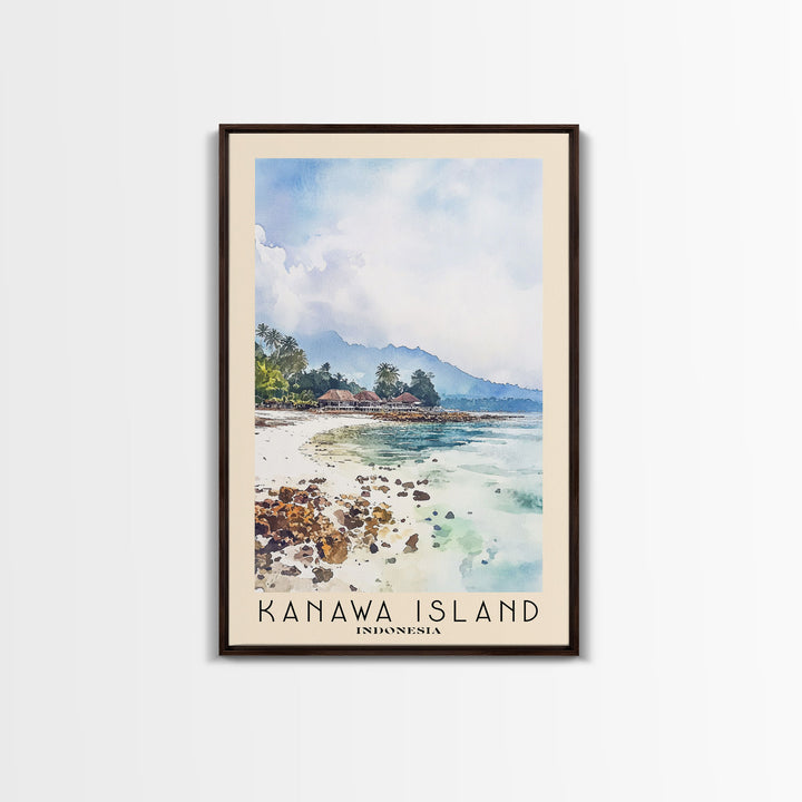 Kanawa Island, Indonesia Watercolor Print, Vacation Gift, Indonesia Wall Art, Beach Painting, Beach Decor, Large Wall Art, Wood Frame Art