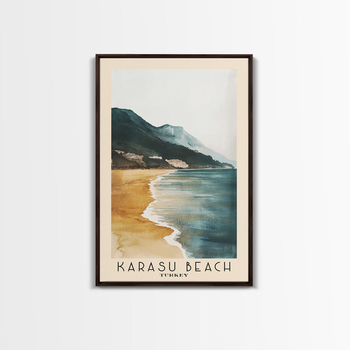 Karasu Beach, Turkey Watercolor Print, Vacation Gift, Turkey Wall Art, Beach Painting, Beach Decor, Large Wall Art, Wood Frame Art