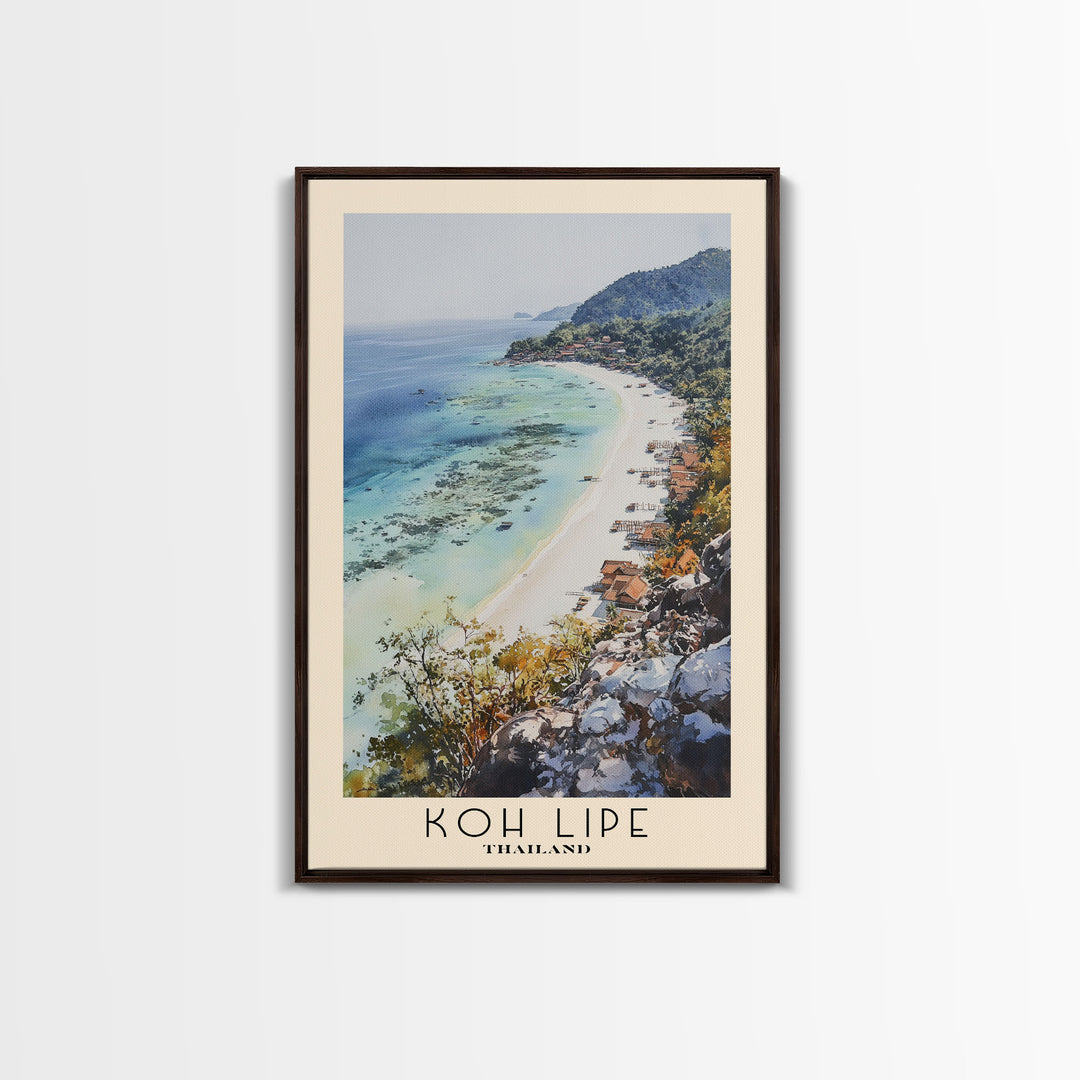 Koh Lipe, Thailand Watercolor Beach Print, Vacation Gift, Thailand Wall Art, Framed Canvas Print, Framed Beach Painting