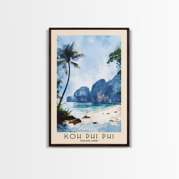 Koh Phi Phi, Thailand Watercolor Print, Vacation Gift, Thailand Wall Art, Beach Painting, Beach Decor, Large Wall Art, Wood Frame Art