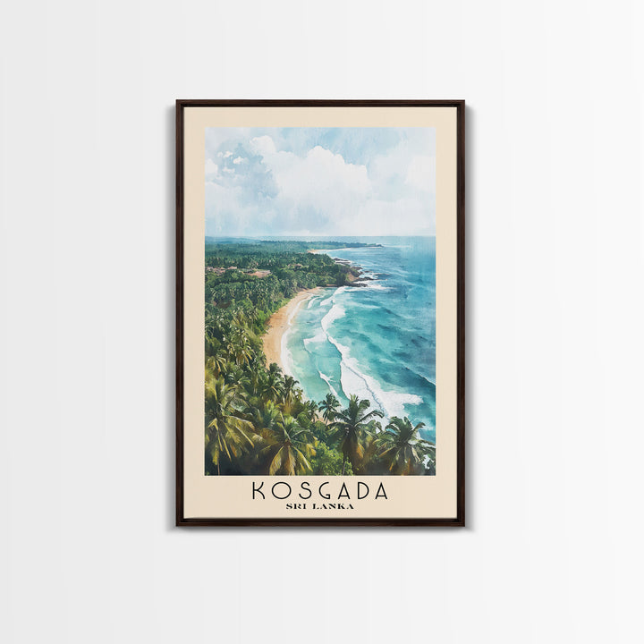 Kosgada, Sri Lanka Watercolor Print, Vacation Gift, Sri Lanka Wall Art, Beach Painting, Beach Decor, Large Wall Art, Wood Frame Art