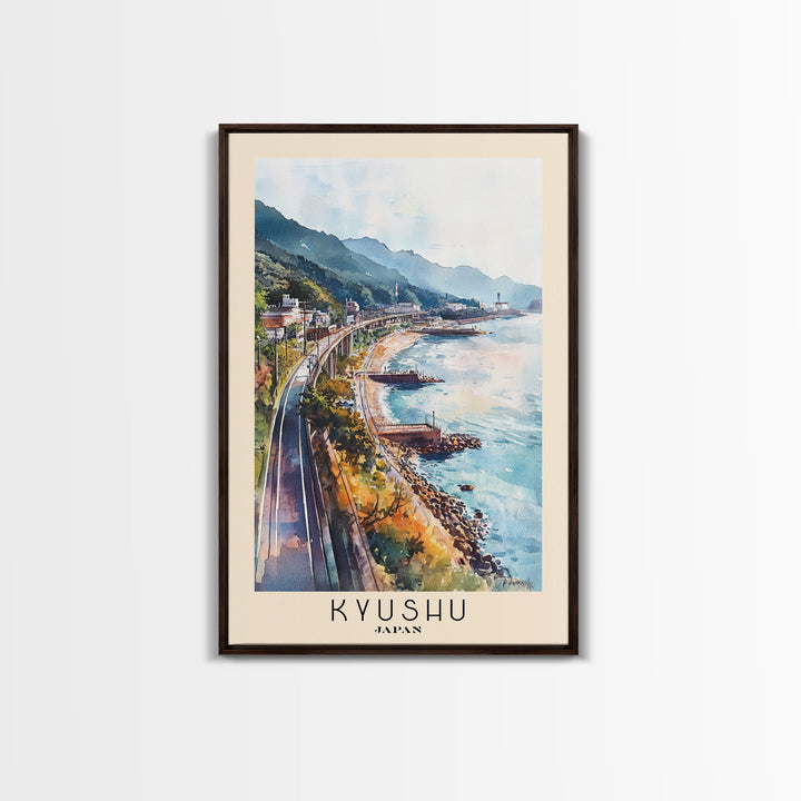 Kyushu, Japan Watercolor Beach Print, Vacation Gift, Japan Wall Art, Framed Canvas Print, Framed Beach Painting