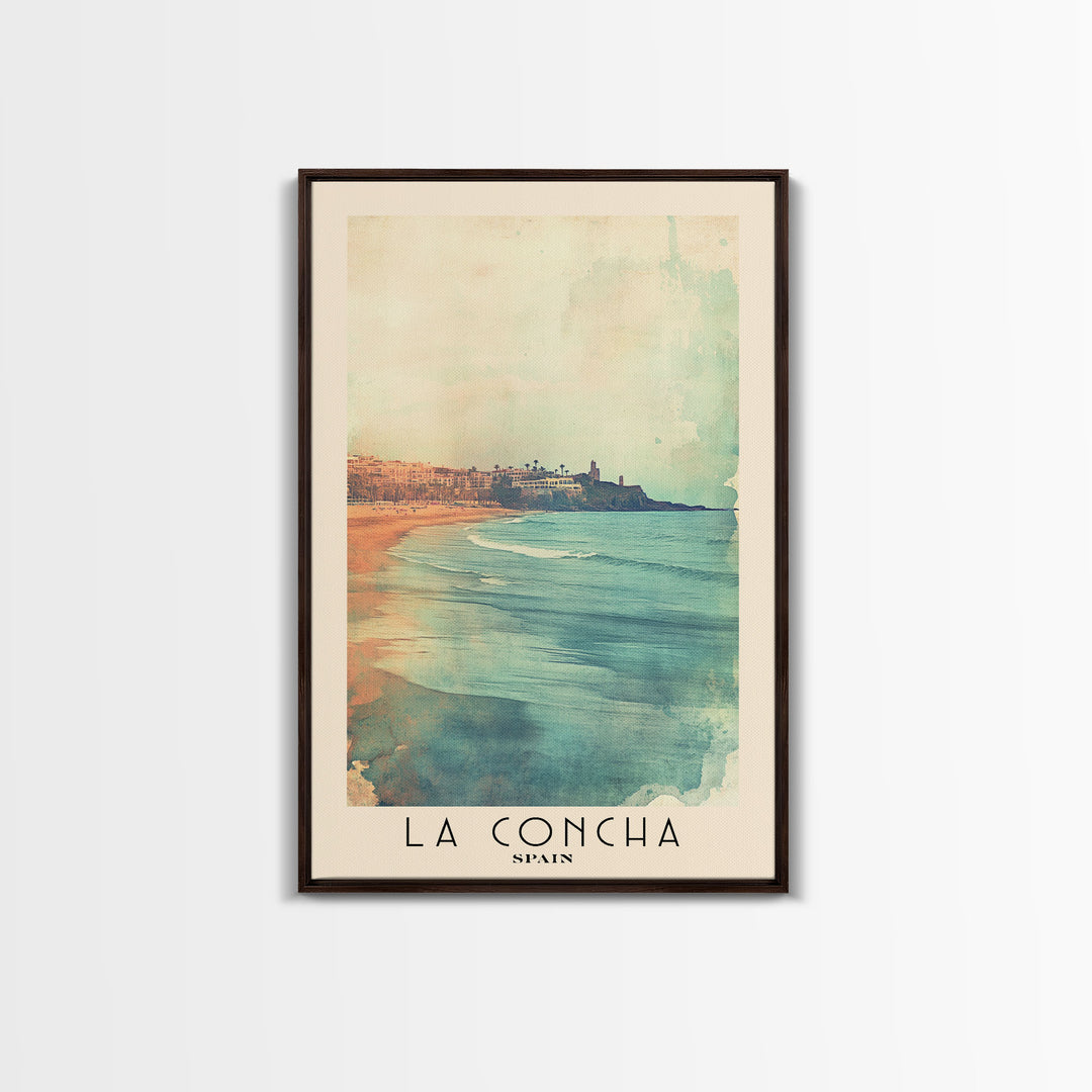 La Concha, Spain Watercolor Print, Vacation Gift, Spain Wall Art, Beach Painting, Beach Decor, Large Wall Art, Wood Frame Art