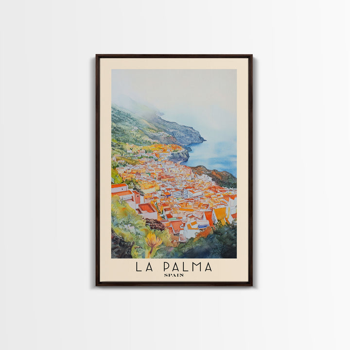 La Palma, Spain Watercolor Print, Vacation Gift, Spain Wall Art, Beach Painting, Beach Decor, Large Wall Art, Wood Frame Art