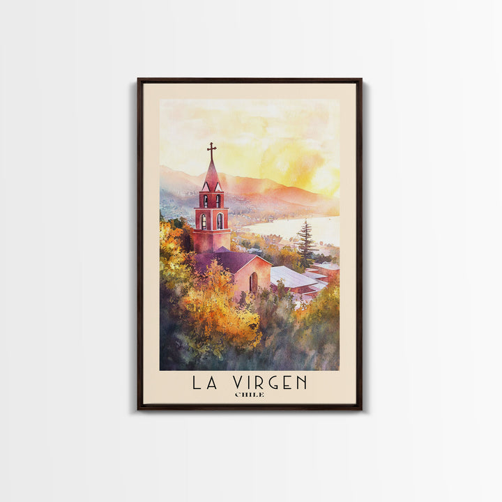 La Virgen, Chile Watercolor Beach Print, Vacation Gift, Chile Wall Art, Framed Canvas Print, Framed Beach Painting