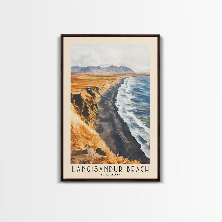 Langisandur Beach, Iceland Watercolor Print, Vacation Gift, Iceland Wall Art, Beach Painting, Beach Decor, Large Wall Art, Wood Frame Art