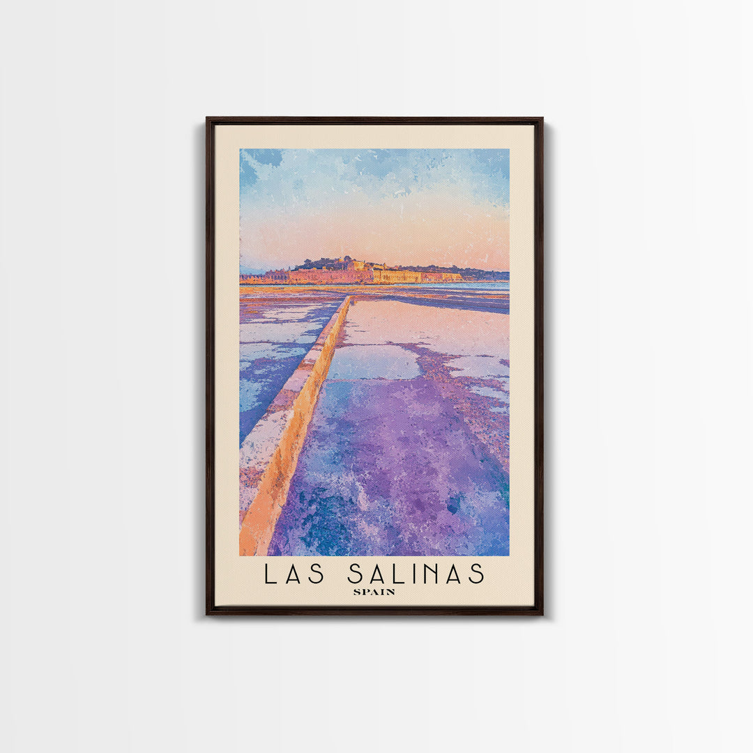 Las Salinas, Spain Watercolor Print, Vacation Gift, Spain Wall Art, Beach Painting, Beach Decor, Large Wall Art, Wood Frame Art