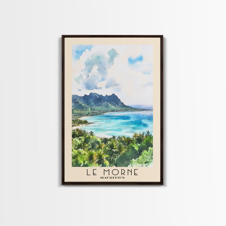 Le Morne, Mauritius Watercolor Print, Vacation Gift, Mauritius Wall Art, Beach Painting, Beach Decor, Large Wall Art, Wood Frame Art