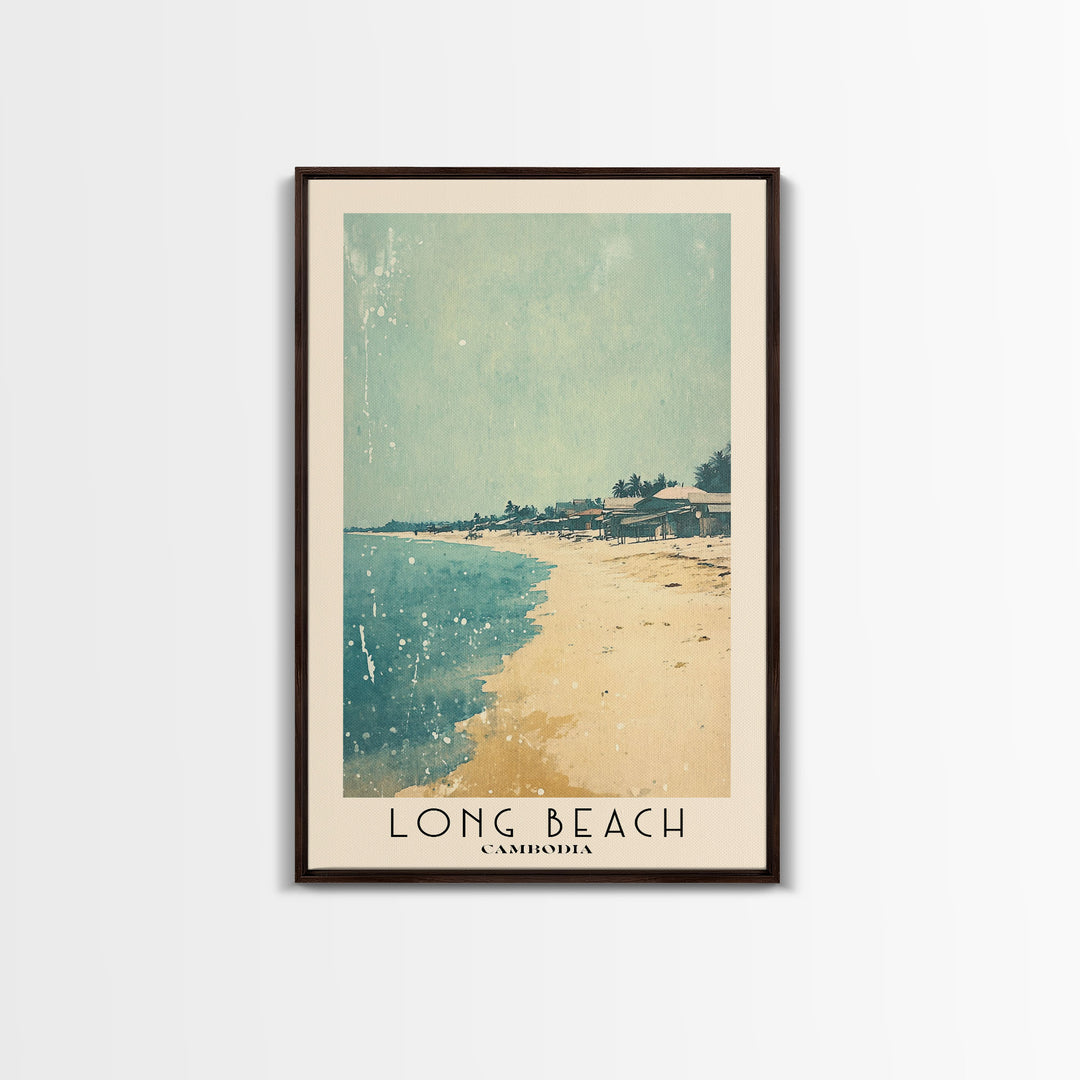 Long Beach, Cambodia Watercolor Beach Print, Vacation Gift, Cambodia Wall Art, Framed Canvas Print, Framed Beach Painting