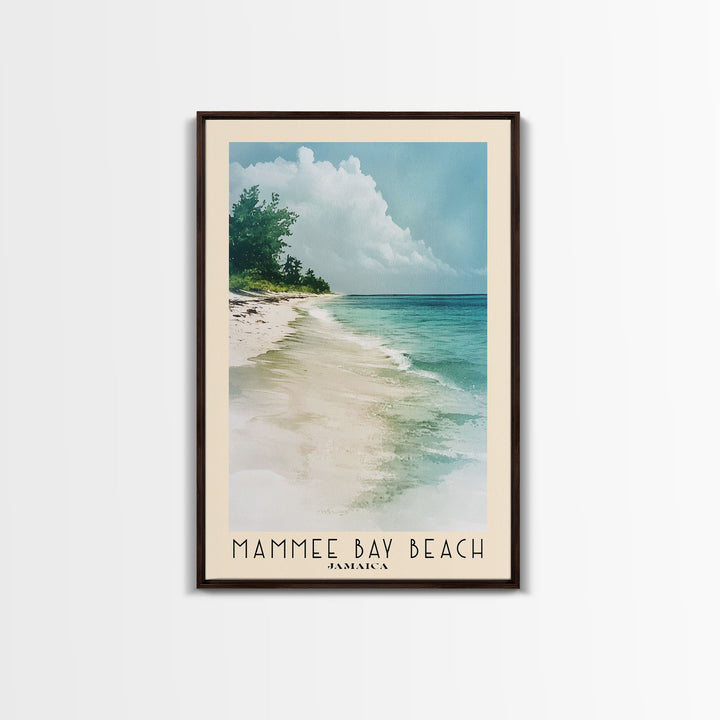 Mammee Bay Beach, Jamaica Watercolor Beach Print, Vacation Gift, Jamaica Wall Art, Framed Canvas Print, Framed Beach Painting