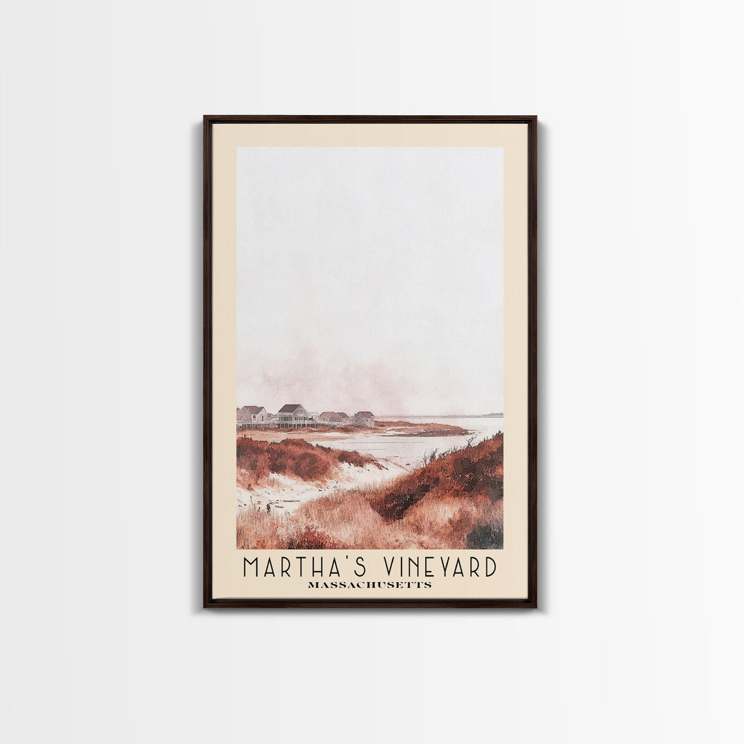 Martha’s Vineyard, Massachusetts Watercolor Beach Print, Vacation Gift, Massachusetts Wall Art, Framed Canvas Print, Framed Beach Painting