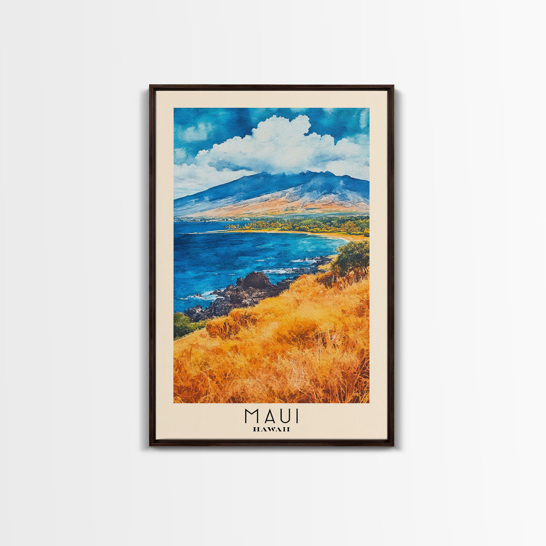 Maui, Hawaii Watercolor Print, Vacation Gift, Hawaii Wall Art, Beach Painting, Beach Decor, Large Wall Art, Wood Frame Art