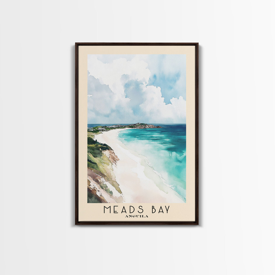 Meads Bay, Anguila Watercolor Beach Print, Vacation Gift, Anguila Wall Art, Framed Canvas Print, Framed Beach Painting