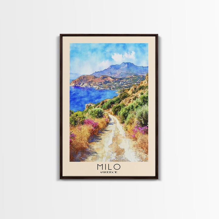 Milo, Greece Watercolor Beach Print, Vacation Gift, Greece Wall Art, Framed Canvas Print, Framed Beach Painting